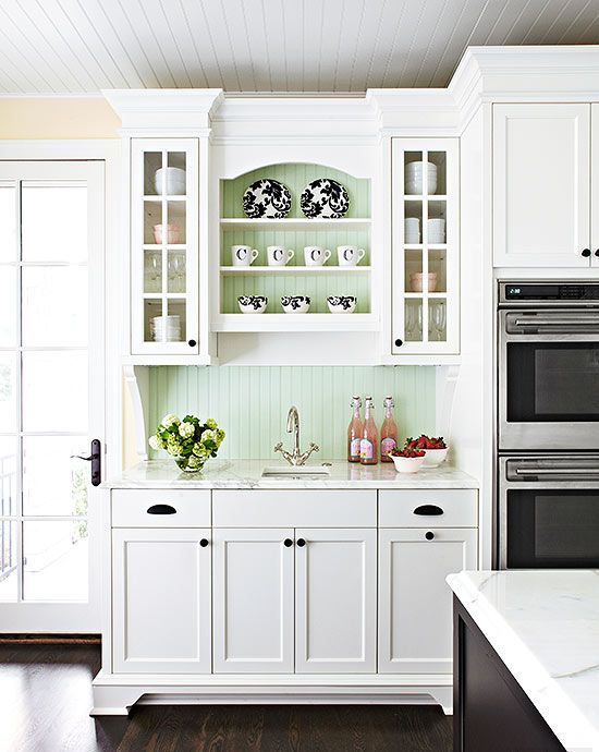 pastel green is among the most popular colors for beadboard backsplashes