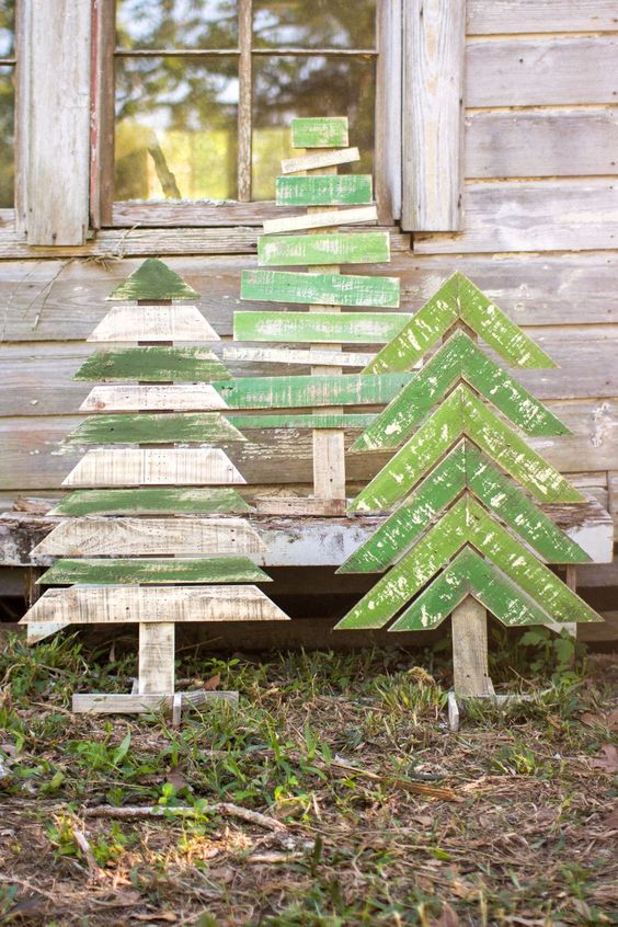 shabby chic simple Christmas trees in green