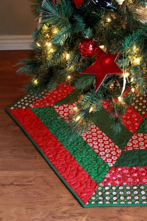 traditional red and green Christmas tree skirt