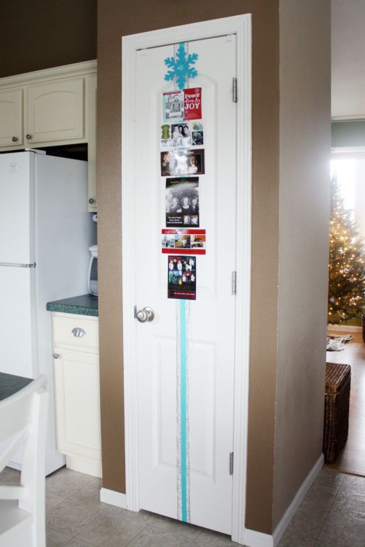 attach a plaid strip to a door and put some pictures on it