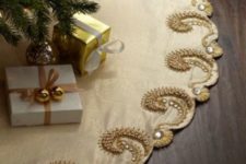 29 refined champagne tree skirt with gold embroidery