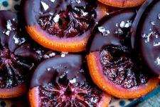 34 candied blood orange slices with dark chocolate and sea salt