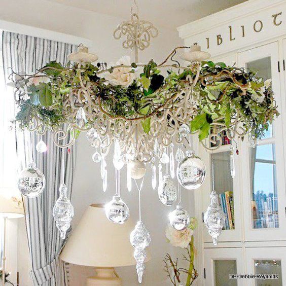 leaves, branches and silver ornaments for different decor