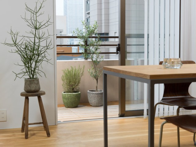 Several wooden boxes were installed into the apartment to divide it into volumes