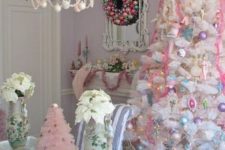 02 a white tree with pastel ornaments and a pink ruffle tree
