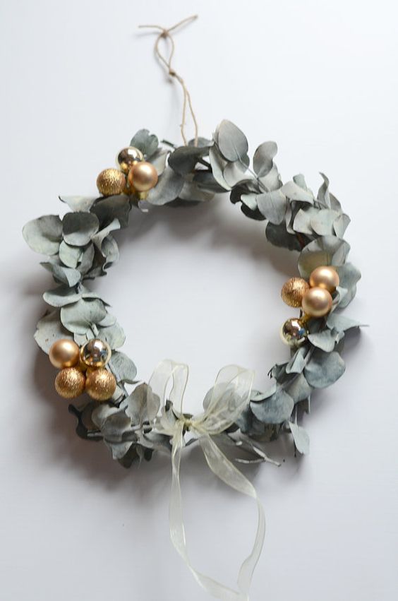 eucalyptus and gold ornament wreath