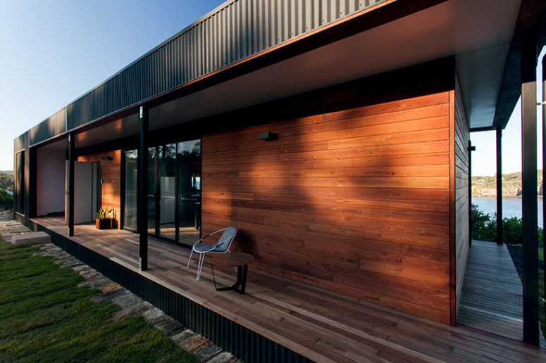 A southern terrace offers shade and an outdoor living area