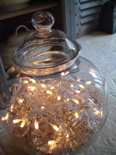cute glass jar with a lid and LEDs inside