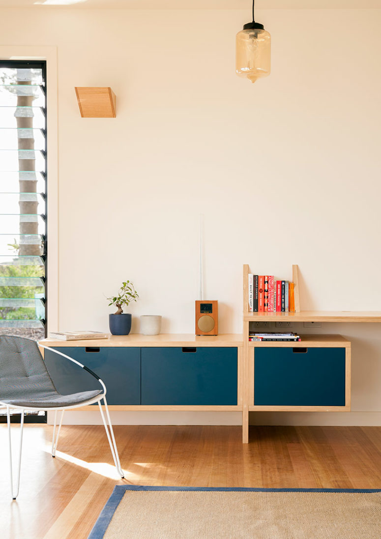 Extensive use of light-colored wood makes the home more inviting