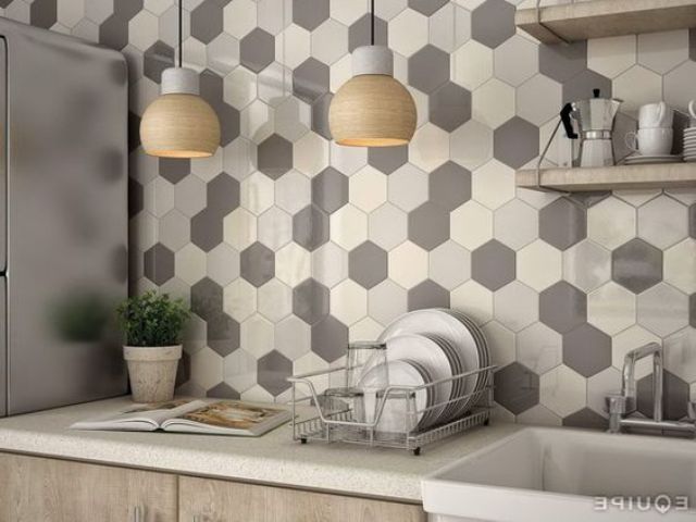 Hexagon Tile Ideas For Kitchens, Multi Color Backsplash Tile