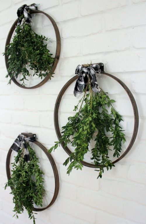 oversized hoops with greenery and plaid bows