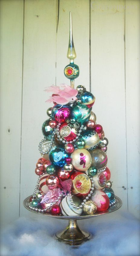 vintage Christmas ornament tree on a dish
