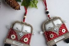 11 VW van Christmas ornaments of fabric