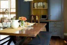 11 rustic dining area with a stained and polished table and benches