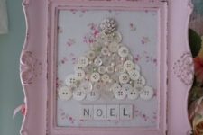 13 button Christmas tree in a pink shabby chic frame