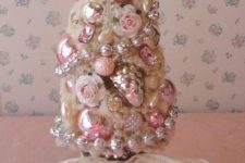 14 tabletop glossy ornament Christmas tree with jewelry and a lace bow