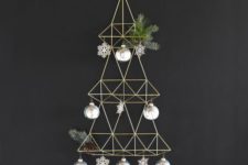 17 three layer metal wall tree with ornaments and evergreens