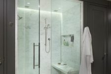 19 comfy marble steam room and shower with a bench and niches