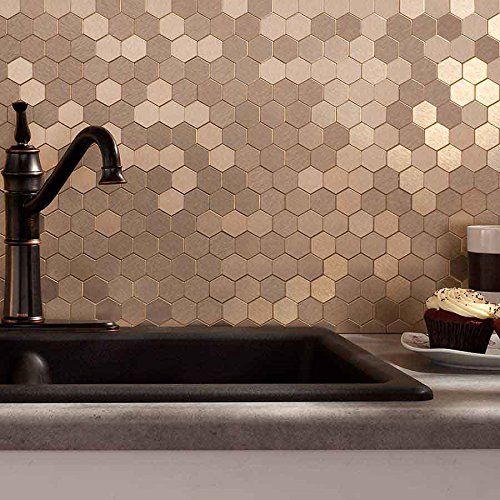 such a copper hexagon tile backsplash will give a refined touch to any kitchen