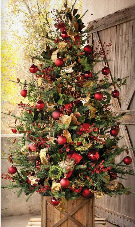 Red And Green Decorated Christmas Trees Beautiful Christmas Tree