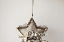 21 shabby chic star-shaped ornament with pinecones and beads