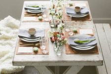 23 rustic shabby chic farm-inspired table with benches and fur