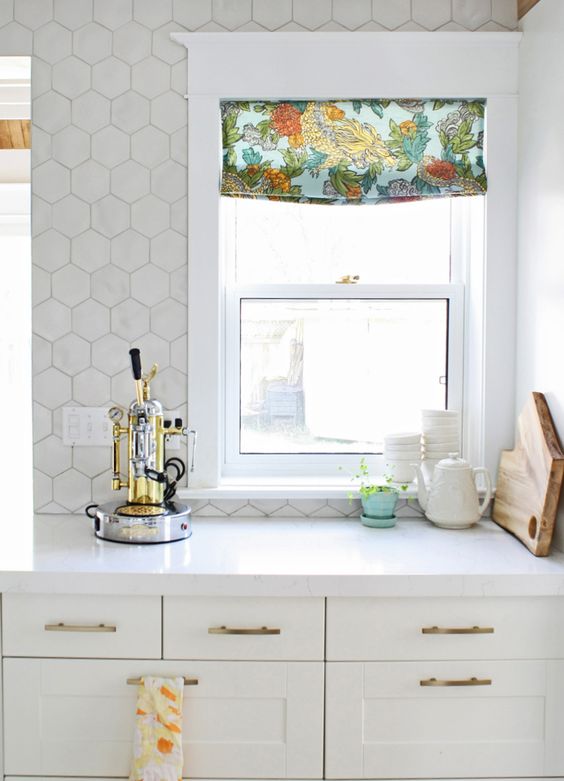 stylish marble hex tile on the kitchen floor