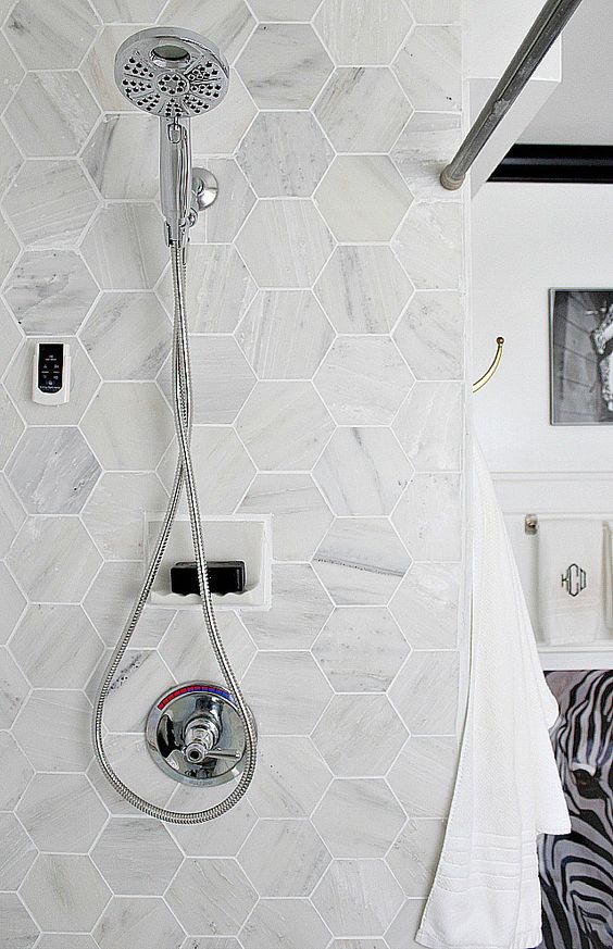 Carrara marble hexagon tile for the shower