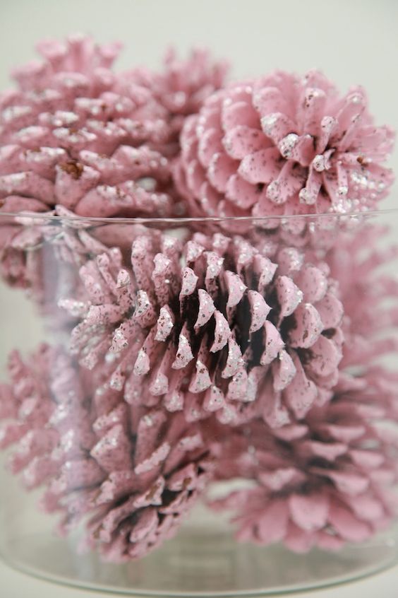 cover pinecones with pink paint and put them into a cool bowl