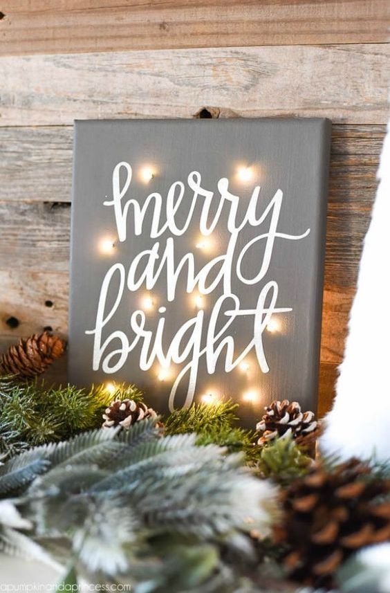 lit up Christmas fabric-covered sign