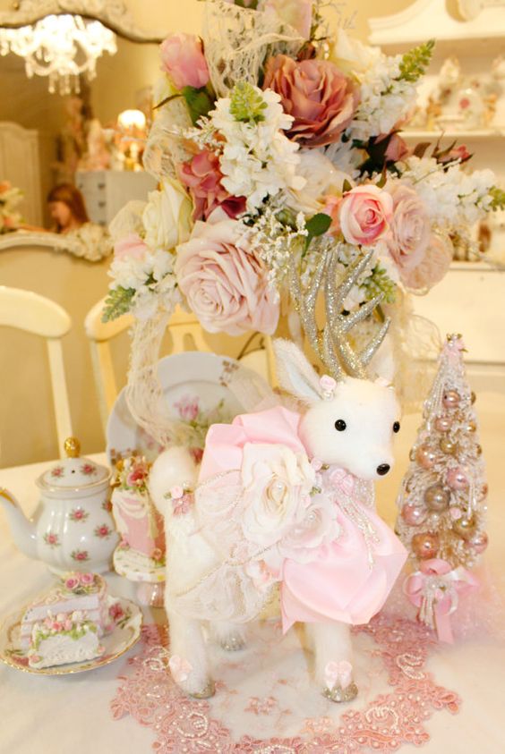 pink princess reindeer and pink lace will be great for kids' room shabby chic decor