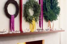 35 different wreaths with colorful ribbon