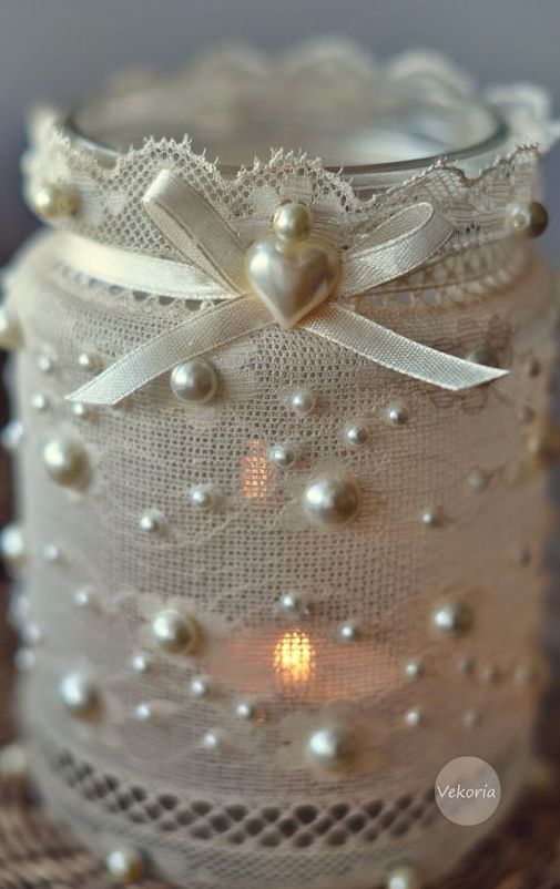 shabby chic luminaires using lace, ribbon, beads and glue