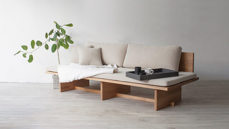 Blank daybed or sofa is based on traditional Korean furniture drawings and it mixes modern Western and traditional Eastern views