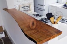 03 this small raw wood edge countertop gives a feeling of natural wood and looks chic