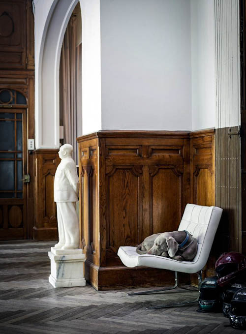 The original oak panels and ash grey chevron clad floors were kept for a refined feel