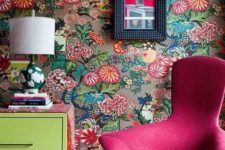 12 whimsy interior decor with a fuchsia chair and ottoman