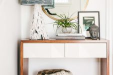 14 small modern entryway console with a wwooden surface and white drawers