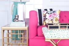16 glam feminine living room with a fuchsia sofa