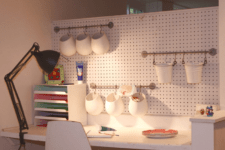 17 home office pegboard with rails and hanging organizers