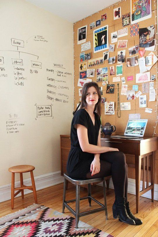 home office with an accent cork wall