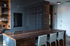 20 modern kitchen design with dak grey polished panels and dark reclaimed wood tops