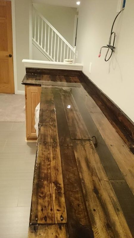 polished pallet wood kitchen counter looks stylish