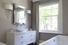 25 taupe walls and curtains in a modern bathroom