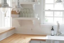 30 white kitchen decor in farmhouse style and with butcher block countertops