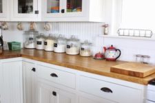 31 modern farmhouse kitchen with light-colored wooden countertops