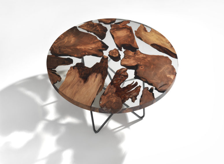 Earth Table With 50,000 Year Old Wood Floating In Resin