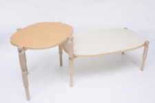 01 Leg-O table combines old turnery techniques with a principle of a modern toy, each of six legs were crafted using an old woodworking tool