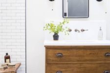 02 a wooden sideboard turned into a rustic bathroom vanity