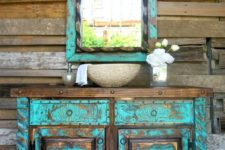 03 shabby turquoise bathroom vanity with a bold worn look